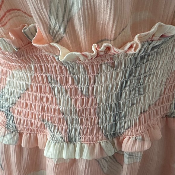 NWT RYEGRASS Women's Dress Peach Floral Sleeveless High Neck Smocked Waist SZ M - Picture 8 of 14